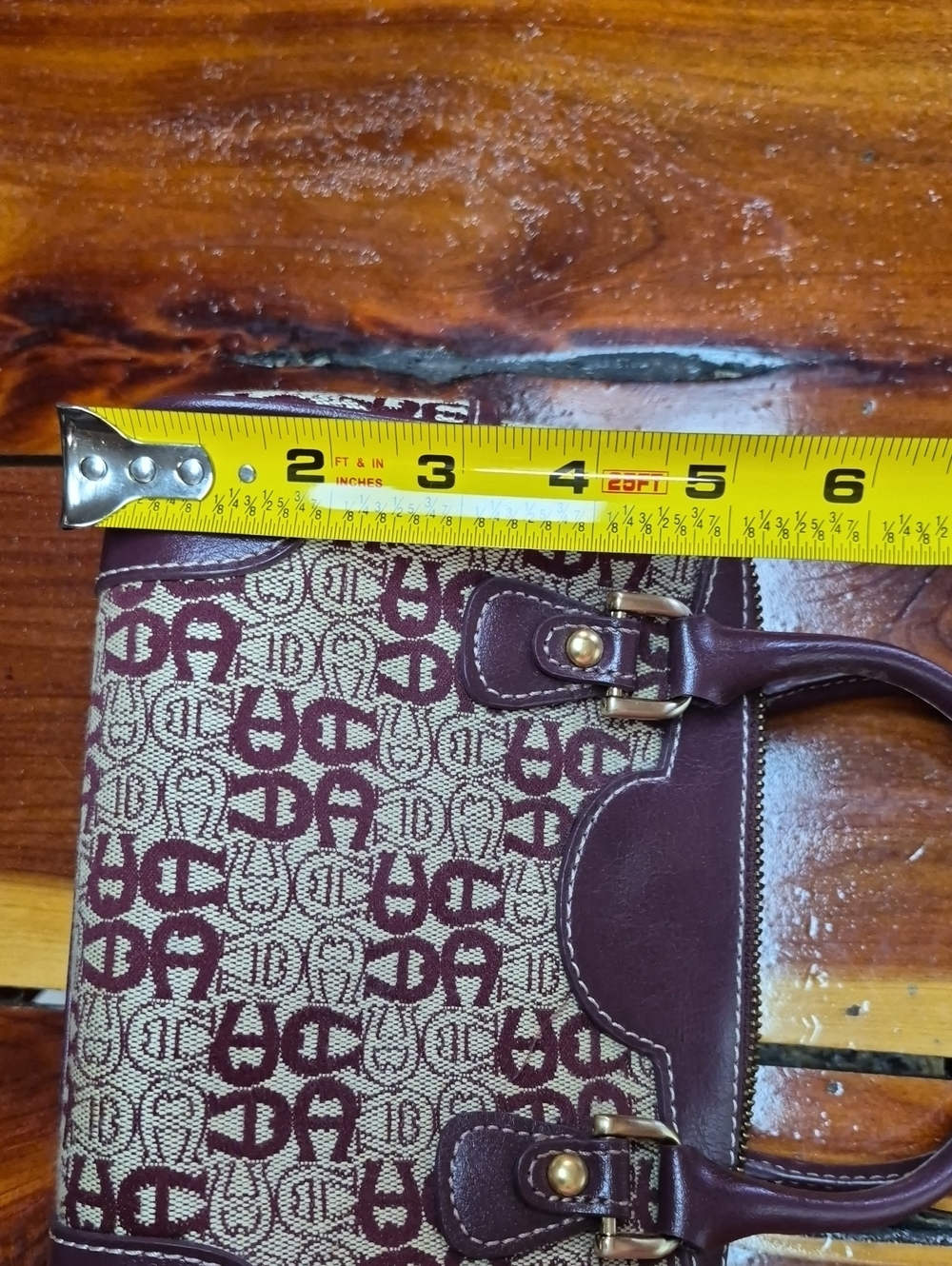 Etienne Aigner Burgundy Patterned Satchel with Matching Wallet - Picture 7 of 9
